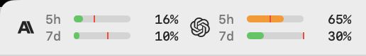Quota progress bars in the menu-bar overlay header
