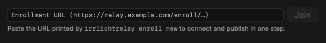 The enrollment URL field with a Join button in Settings